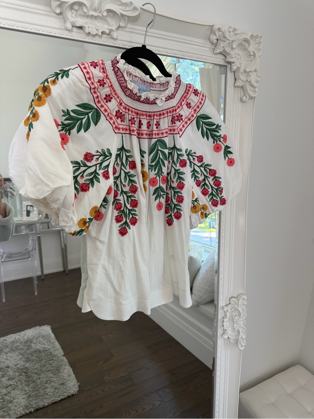 ANTONIO MELANI White Blouse with Pink and Red Floral Embroidery